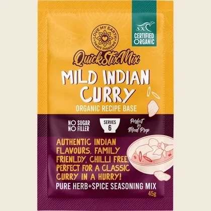 LOVE MY EARTH Quick Stix Mix Organic Recipe Base Mild Indian Curry  3x45g
