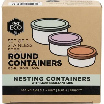 Ever Eco Stainless Steel Round Nesting Containers  3pk
