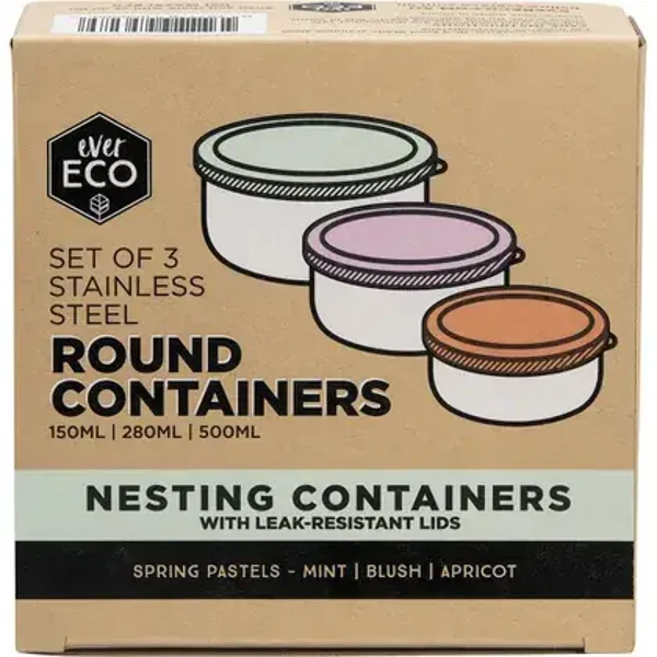 Ever Eco Stainless Steel Round Nesting Containers  3pk
