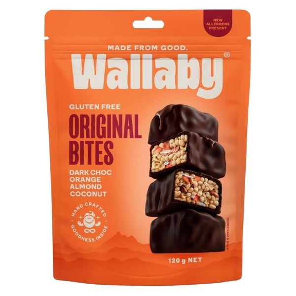 Wallaby Bites Dark Choc Orange Almond & Coconut G/F 120g