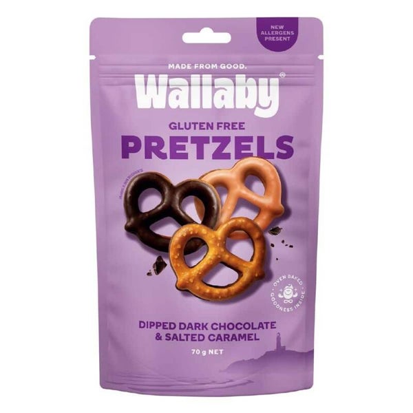 Wallaby Mini Pretzels Assortment of Dark Chocolate&Salted Caramel G/F 70g