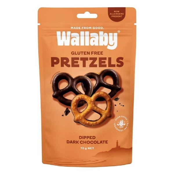 Wallaby Mini Pretzels Dark Chocolate Dipped Salted Pretzels G/F 70g