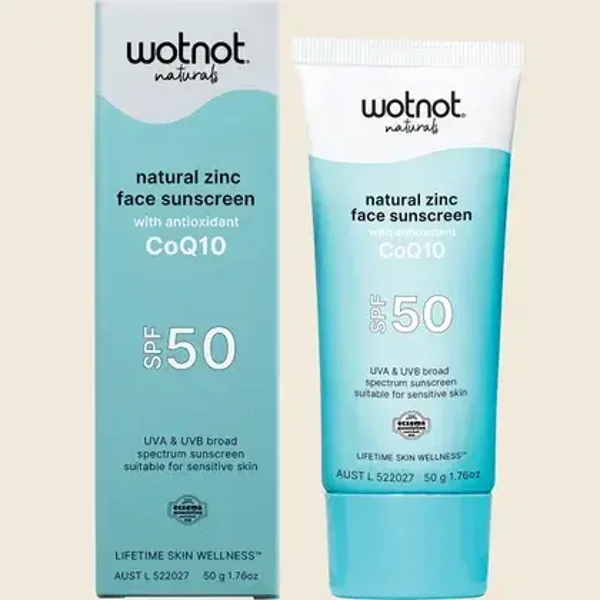 WOTNOT Natural Zinc Face Sunscreen SPF50 with antioxidant CoQ10 50g