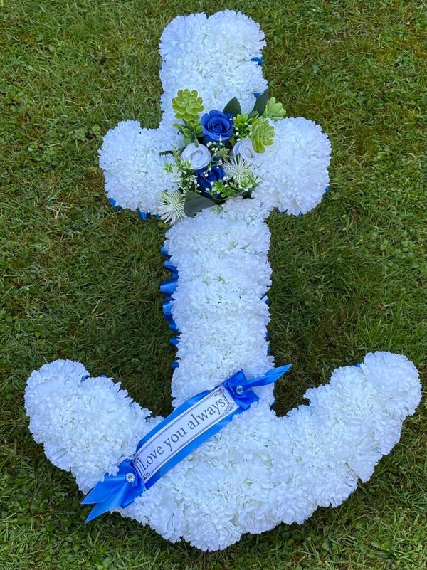Royal Blue and Ivory ANCHOR Artificial Silk Funeral Tribute