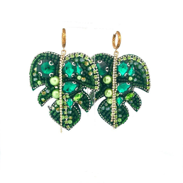 Emerald green leaf earrings