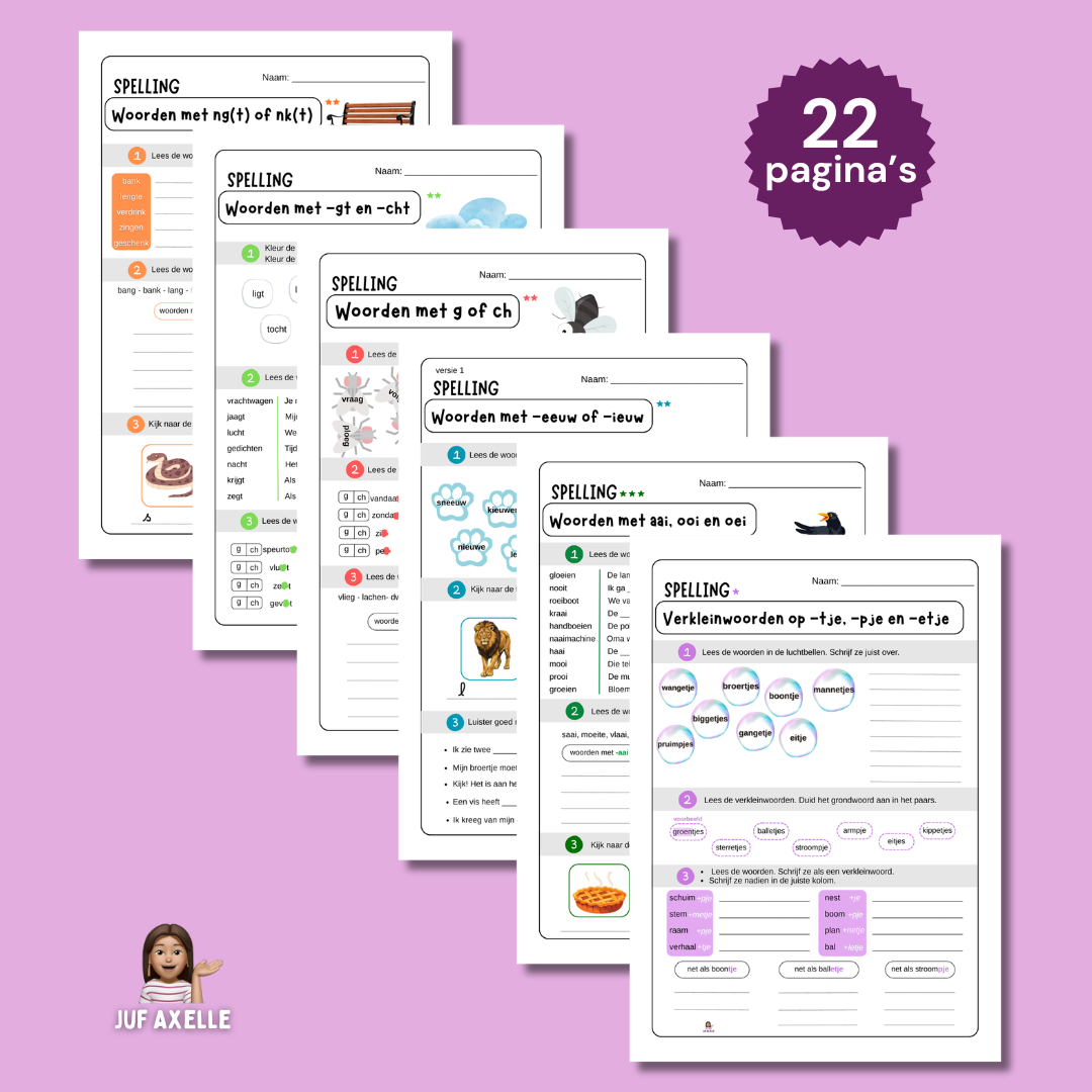 Oefenbundel spelling: woorden met -aai, -ooi, -oei; -eeuw, -ieuw; -nk(t), -ng(t); verkleinwoorden met -tje, -pje en -etje; g of ch; gt of cht