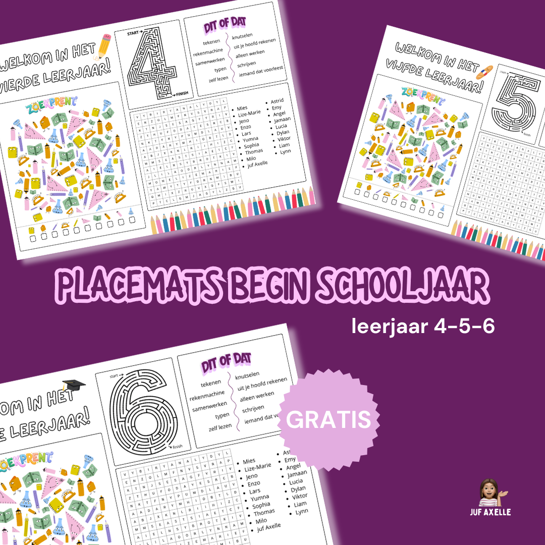 Placemats begin schooljaar (L3-L4-L5-L6)
