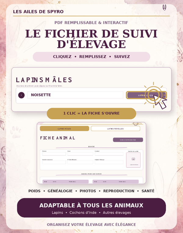 PDF INTERACTIF PERSONNALISABLE- SUIVI DES  ANIMAUX