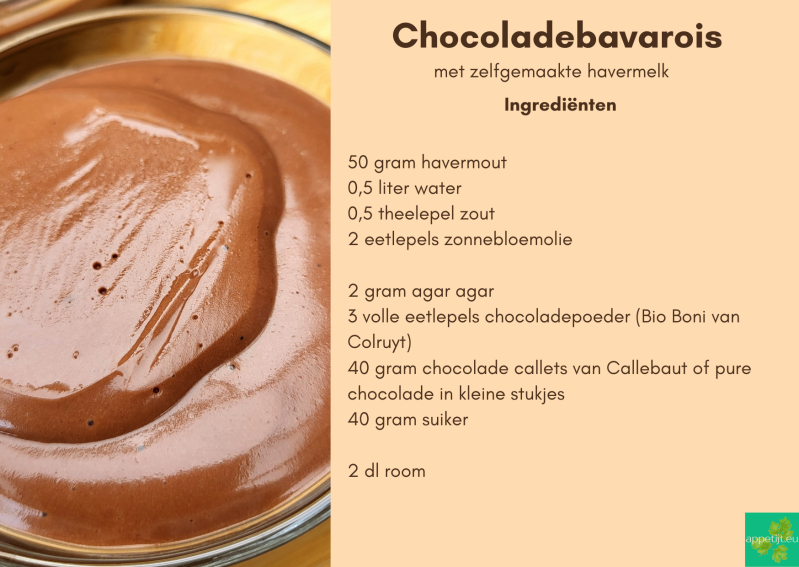 Chocoladebavarois met zelf gemaakt havermelk, ingrediënten