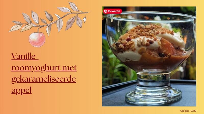 Vanille-roomyoghurt met gekarameliseerde appel