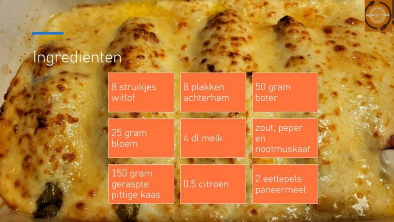 Gegratineerde hamrolletjes met witlof - ingrediënten