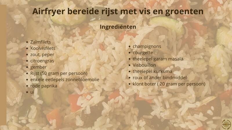 Airfryer bereide rijst met vis en groenten - ingrediënten