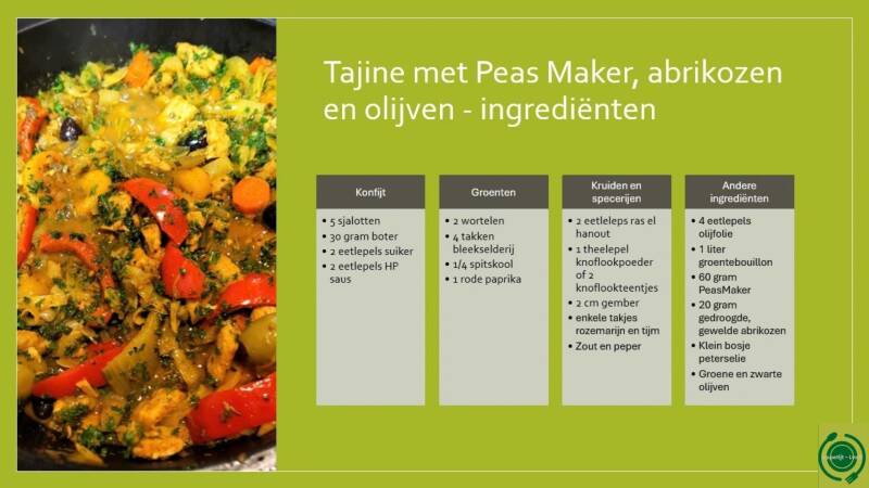 Tajine met Peas Maker, abrikozen en olijven - ingrediénten