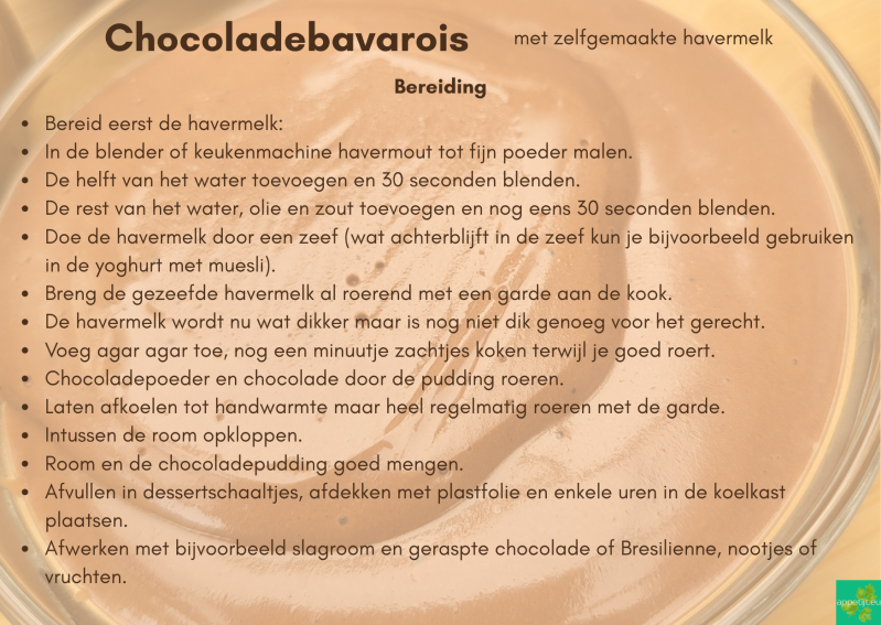 Chocoladebavarois met zelf gemaakt havermelk, bereiding