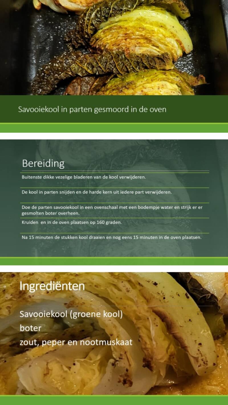 Savooiekool in parten gesmoord in de oven