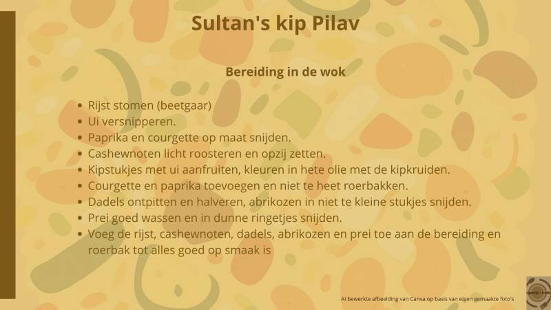 Sultan's kip Pilav - bereiding in de wok