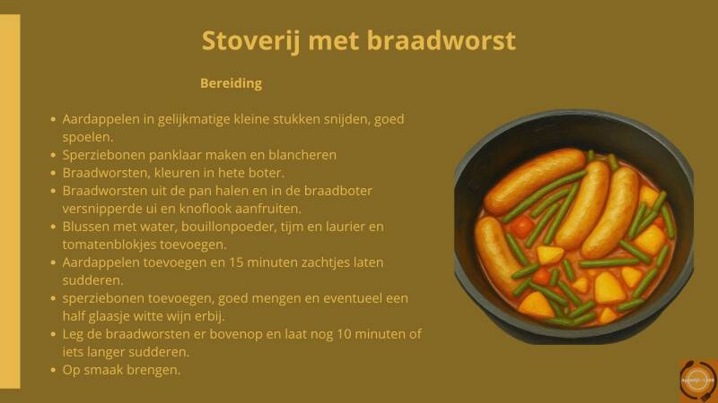 Stoverij met braadworst, bereiding