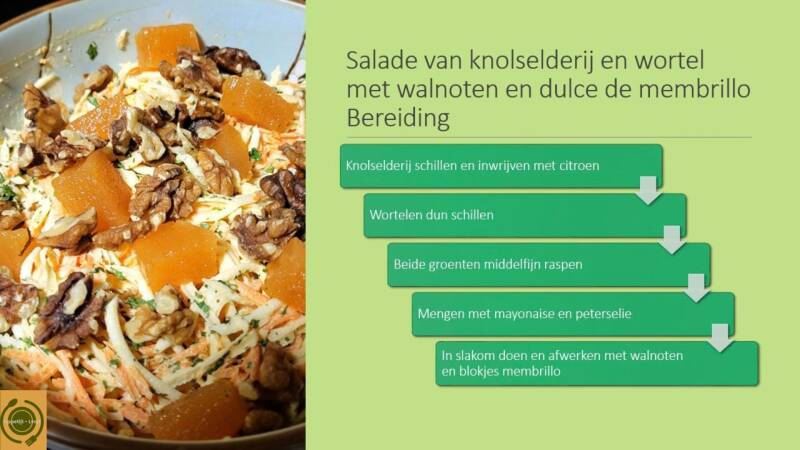 Salade van knolselderij en wortel met walnoten en dulce de membrillo - bereiding