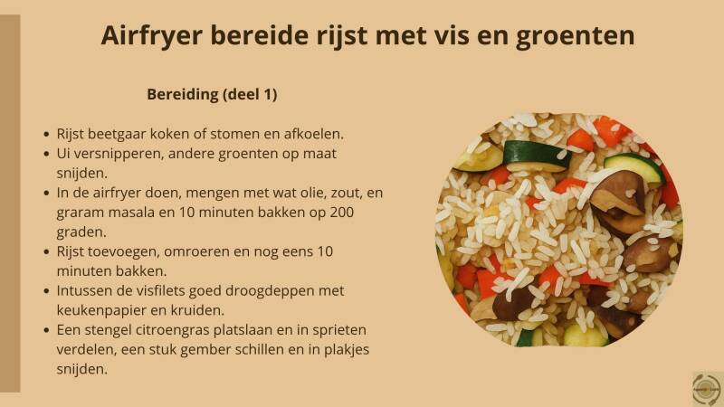 Airfryer bereide rijst met vis en groenten - bereiding (deel 1)