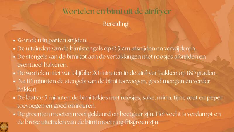 Wortelen en bimi uit de airfryer, bereiding
