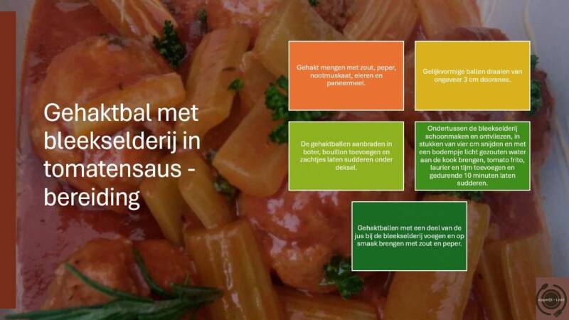 Gehaktbal met bleekselderij in tomatensaus - bereiding