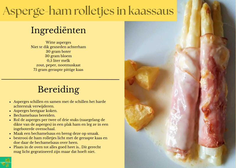 Asperge-ham rolletjes in kaassaus