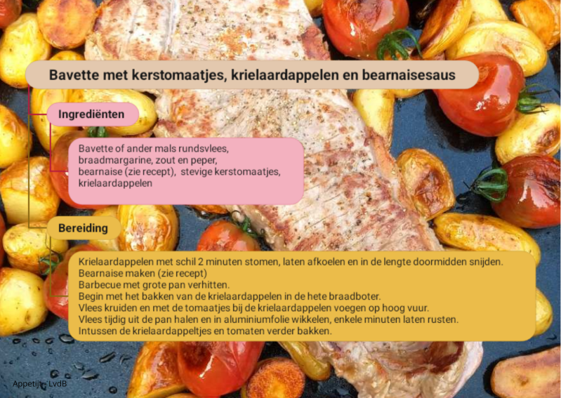 Microrecept Bavette met kerstomaatjes, krielaardappelen en bearnaisesaus