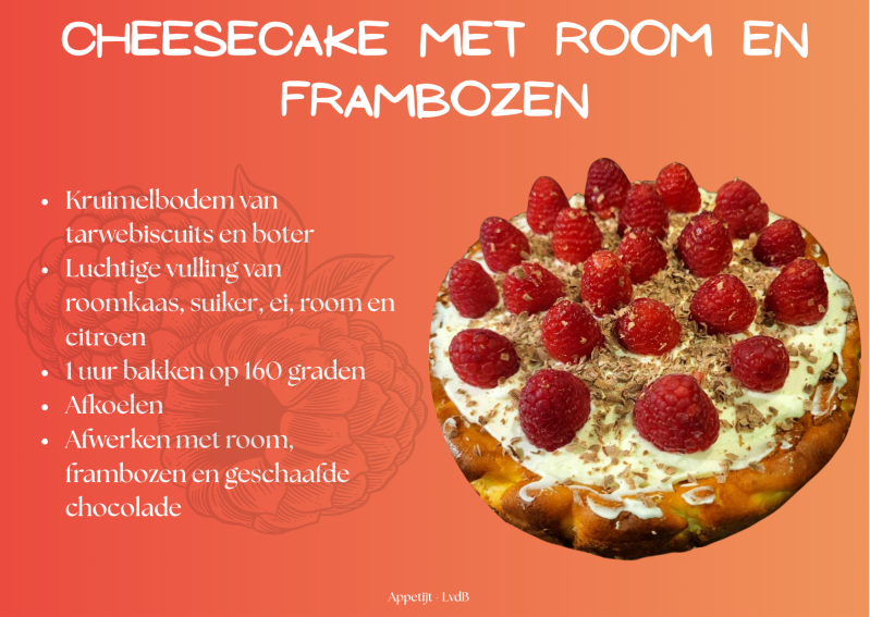 Microrecept van Cheesecaken met room en frambozen