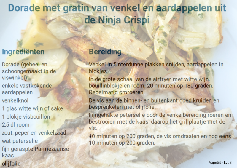 Dorade met gratin van venkel en aardappelen uit de Ninja Crispi