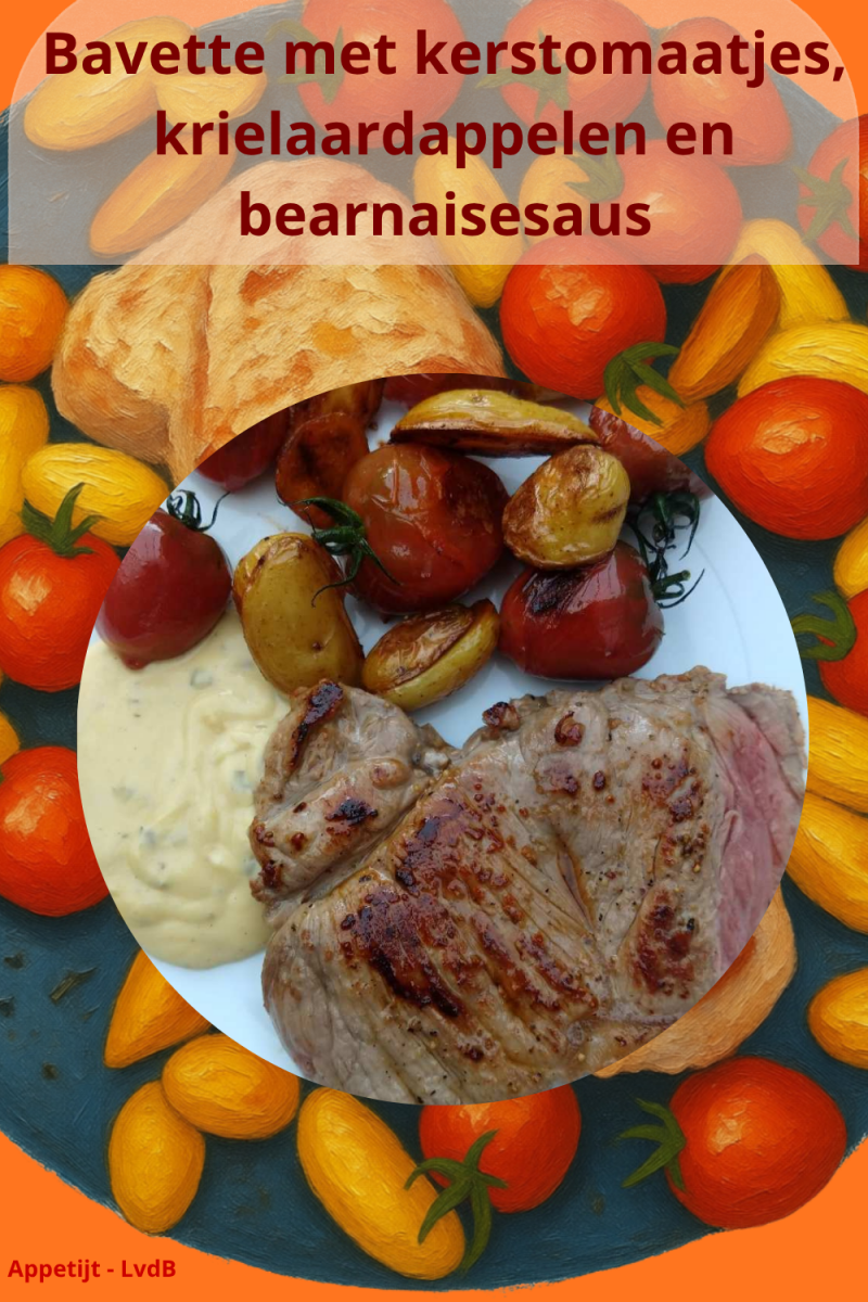 Bavette met kerstomaatjes, krielaardappelen en bearnaisesaus