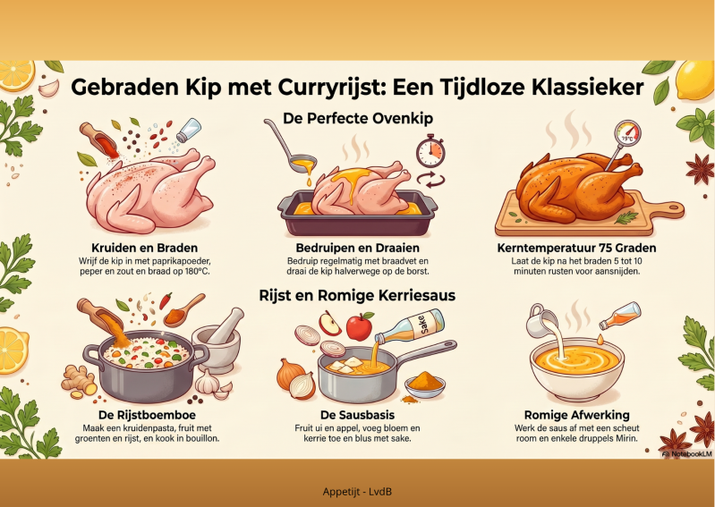Gebraden kip, rijst curry