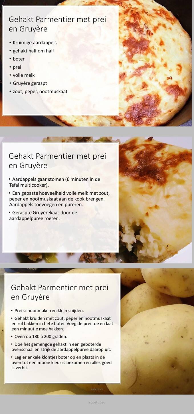 Gehakt Parmentier met prei en Gruyère