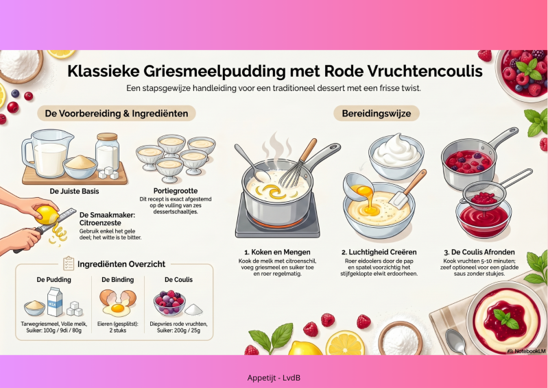 Klassieke griesmeelpudding met coulis van rode vruchten