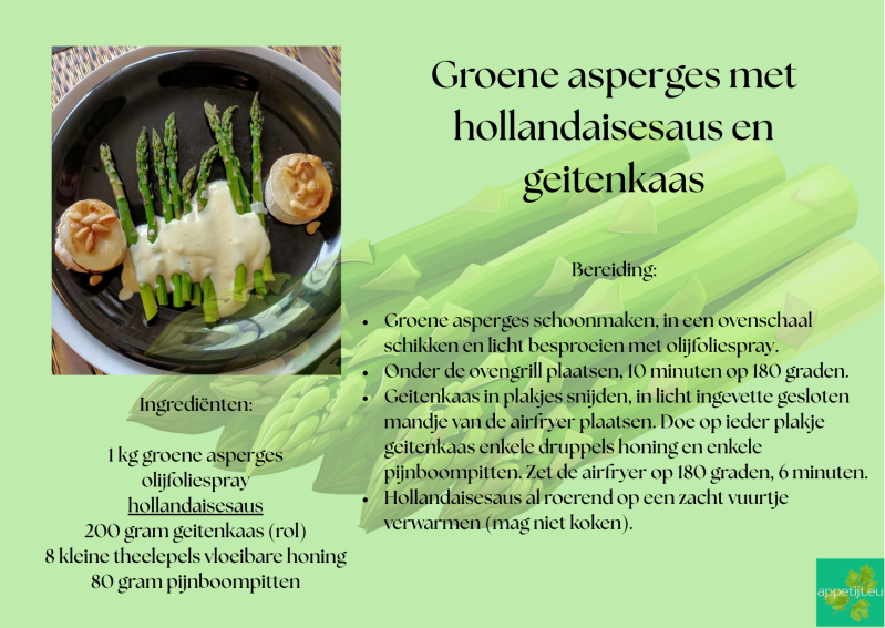 Groene asperges met hollandaisesaus en geitenkaas