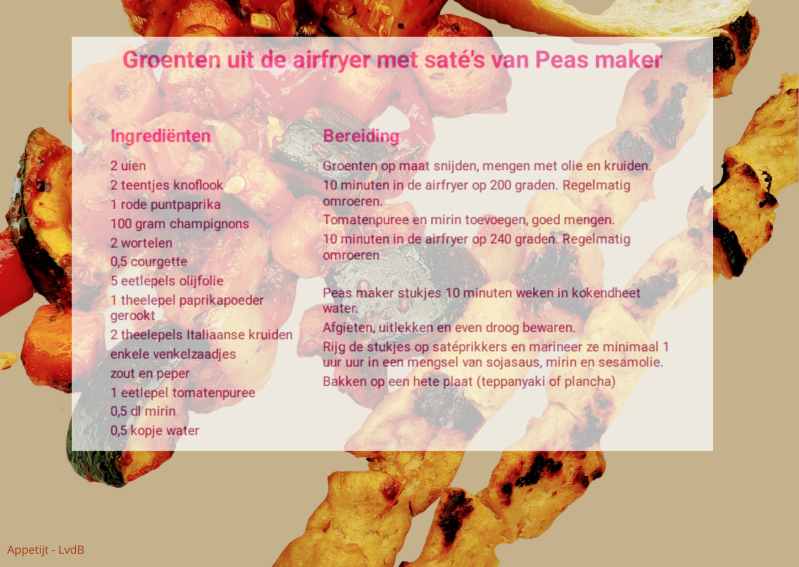 Groenten uit de airfryer met saté's van Peas maker
