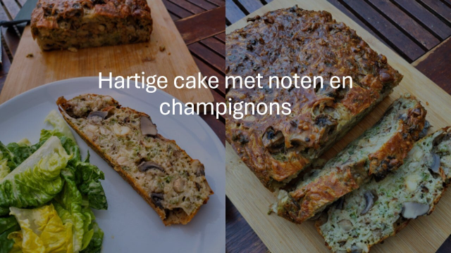 Hartige cake met noten en champignons