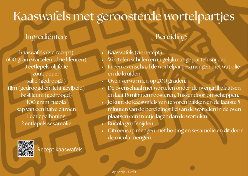 Kaaswafels met geroosterde wortelpartjes