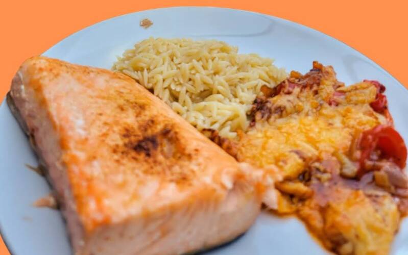 Zalm en gratin van mediterrane groenten 