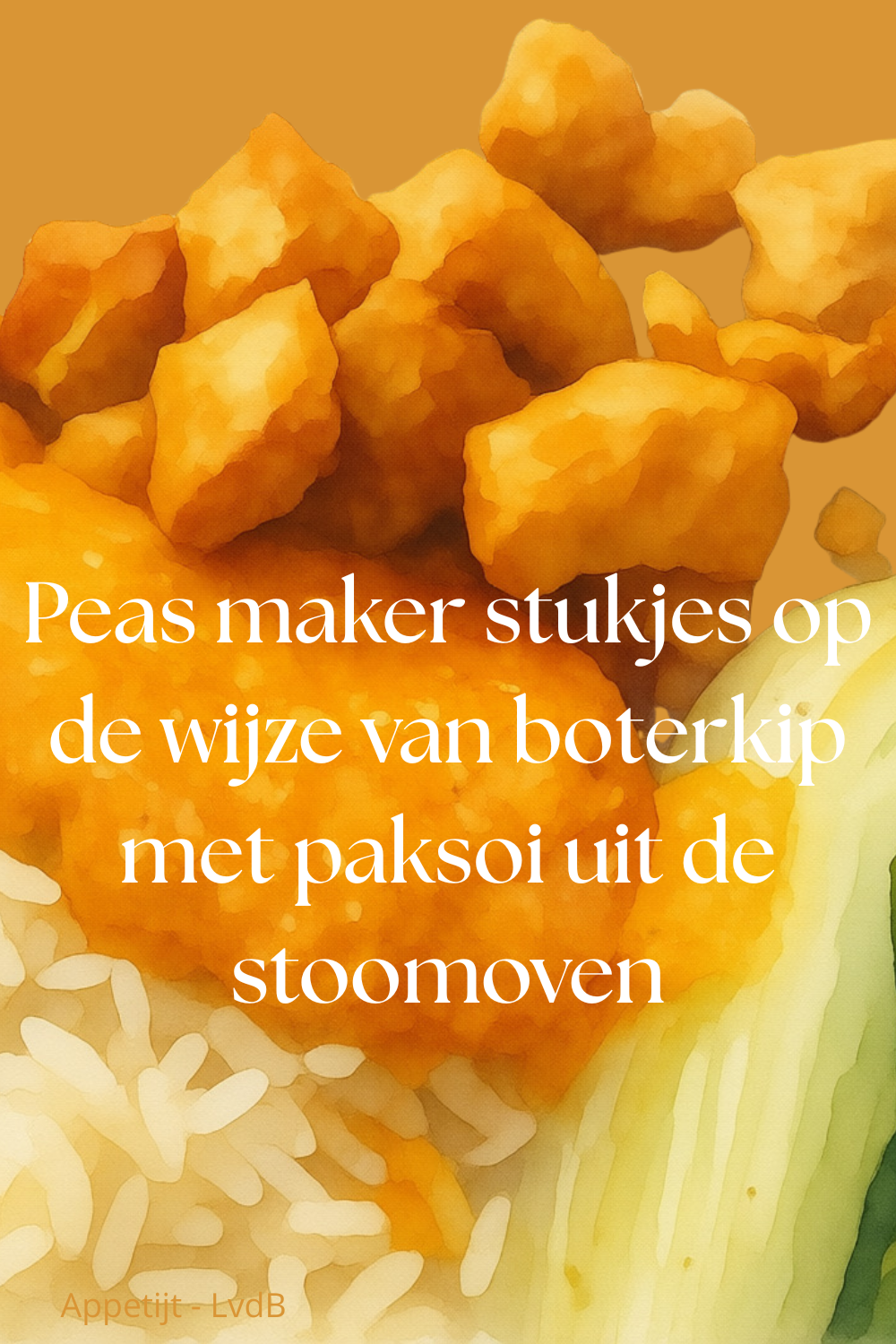 Peas Maker stukjes op de wijze van boterkip met paksoi uit de stoomoven
