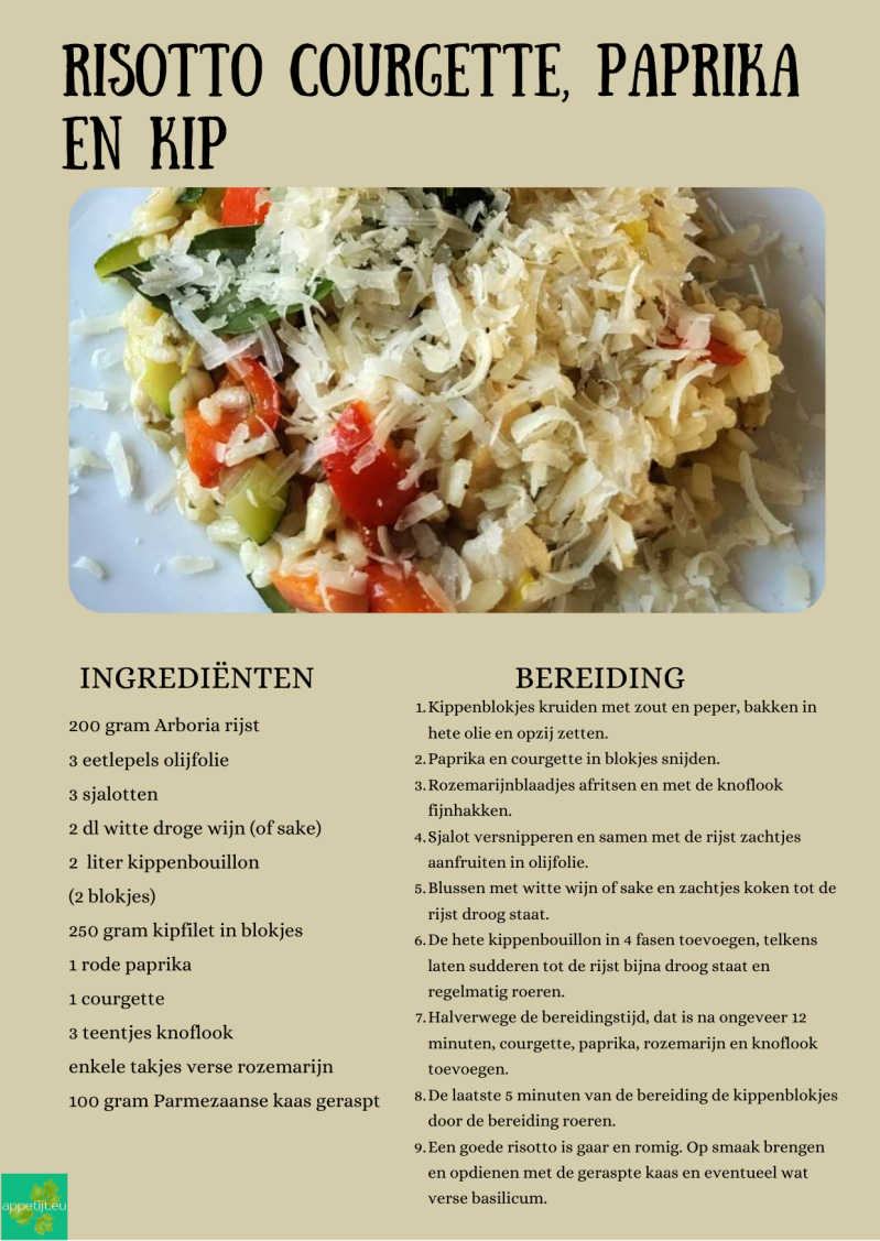 Risotto courgette, paprika en kip