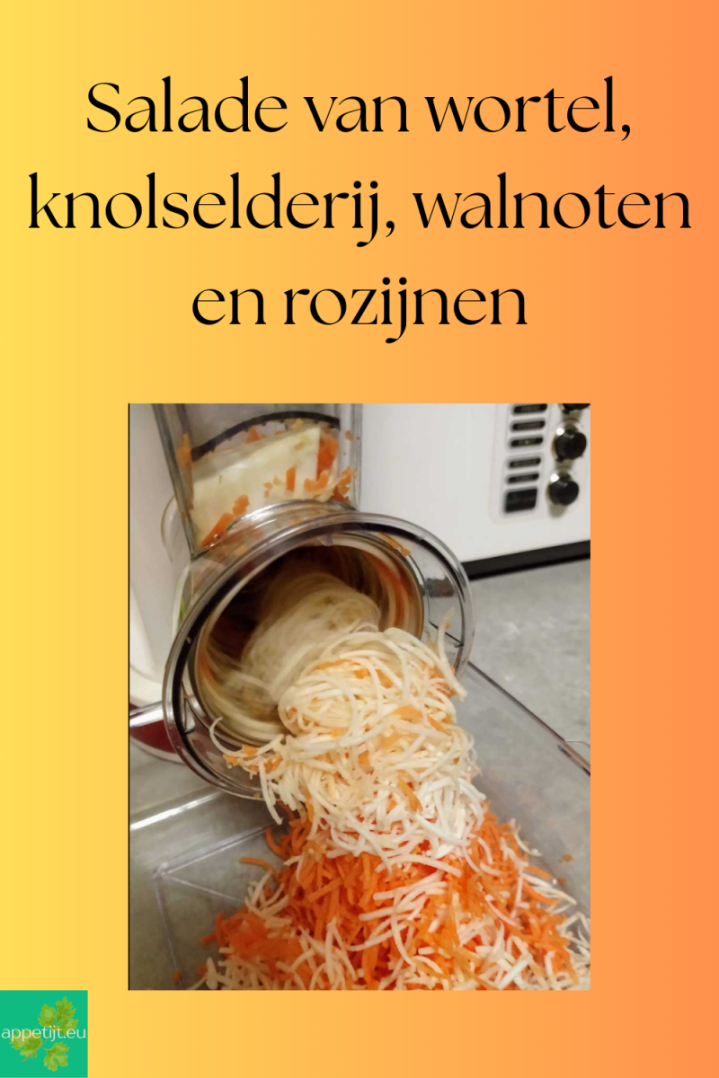 Salade van wortel, knolselderij, walnoten en rozijnen
