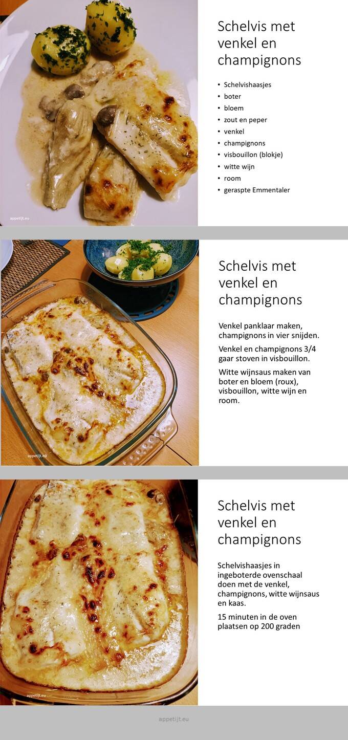 Schelvis met venkel en champignons