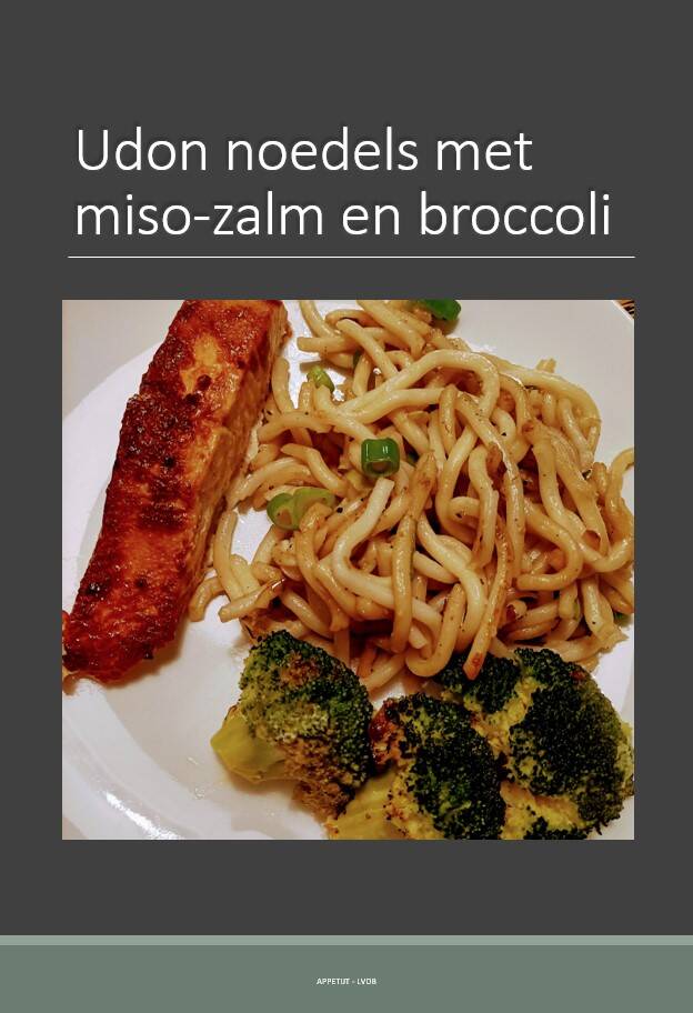 Miso-zalm met udon noedels en broccoli