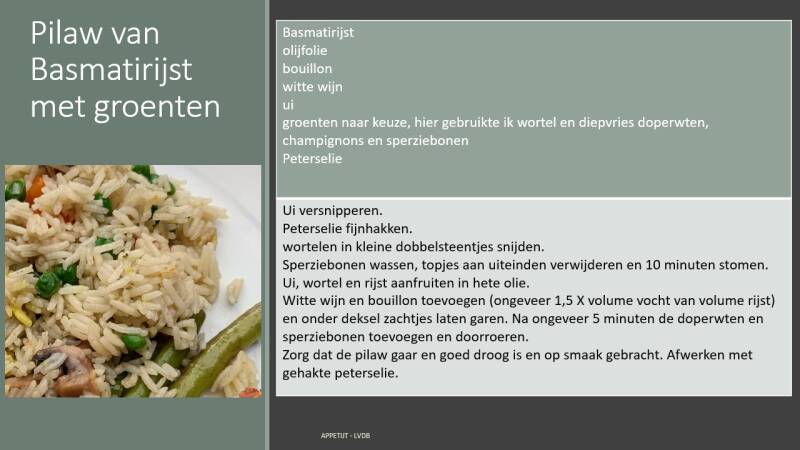 Recept Pilaw van Basmatirijst met groenten