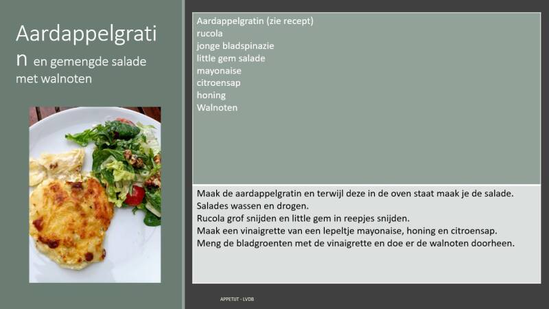 Recept aardappelgratin en gemengde salade met walnoten
