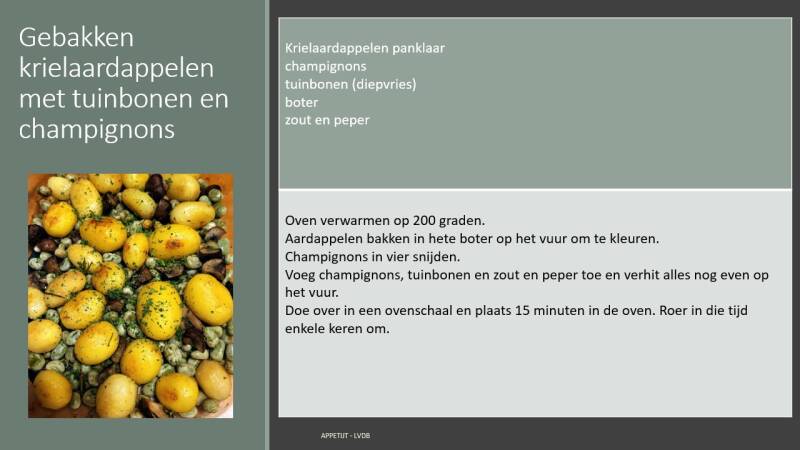 Recept Gebakken krielaardappelen met tuinbonen en champignons