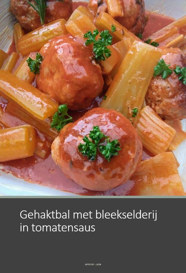 Gehaktbal met bleekselderij in tomatensaus