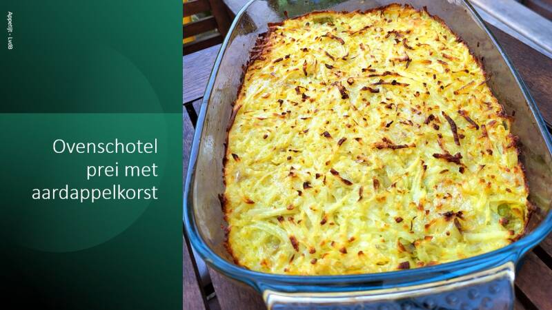 Ovenschotel prei met aardappelkorst