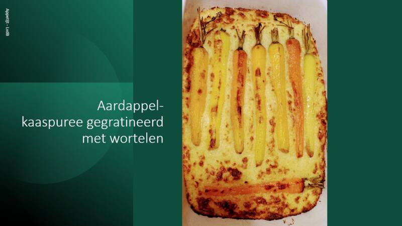 Gegratineerde aardappel kaaspuree met wortelen