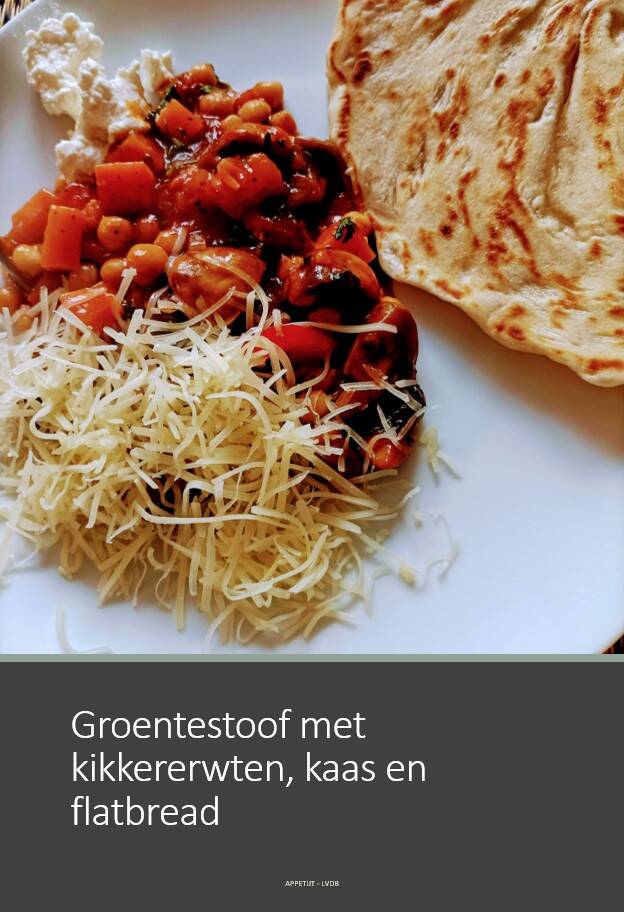 Groentestoof met kikkererwten, kaas en flatbread